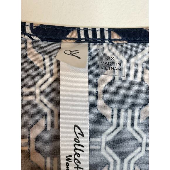 NY Collection Womens Geometric Print Neck Blouse Balloon Short Sleeve Size 2X - Picture 4 of 8